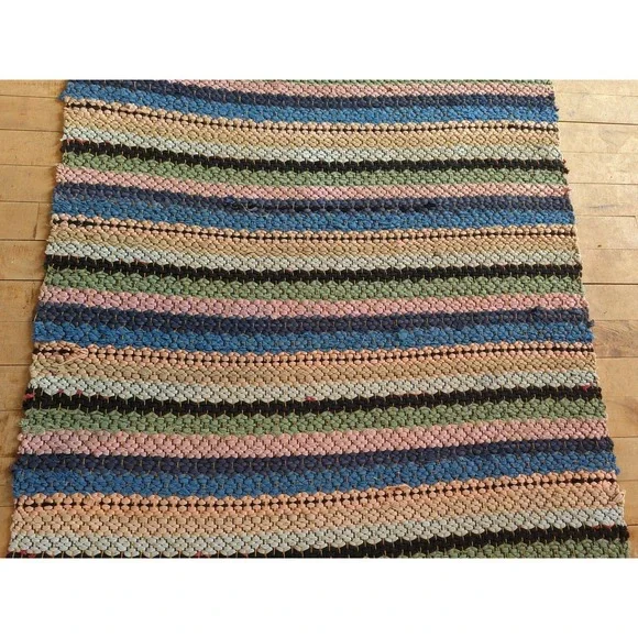 Antique Imported Swedish Hand Made Rag Rug Runner (31 x 112 ) As Shown